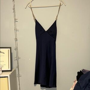 Elegant Navy Slip Dress with Chain Straps
